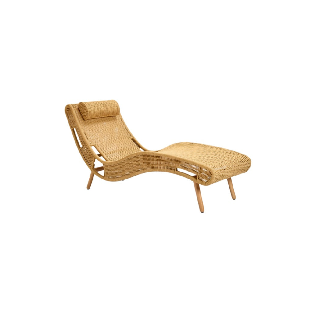 Contemporary Rattan Chaise Lounge with Cushioned Headrest